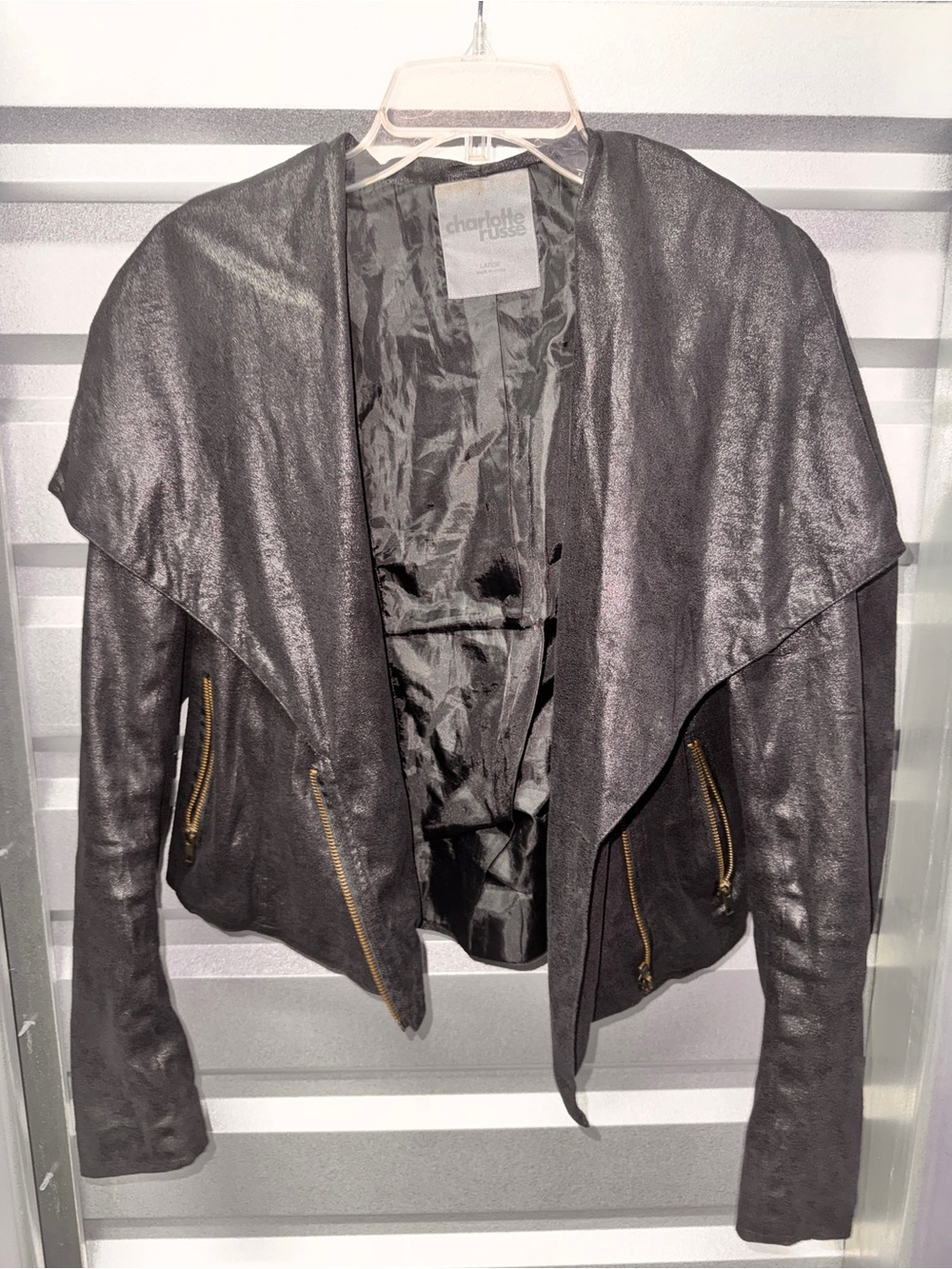 Charlotte Russe Black Draped Moto Jacket SIZE LARGE